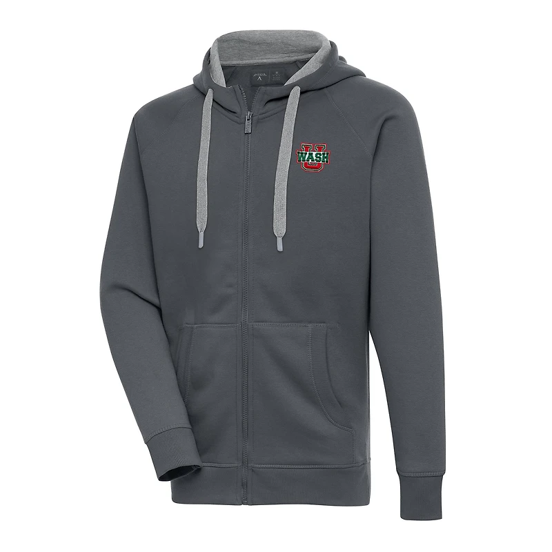 Men's Antigua Charcoal WashU Victory Full-Zip Hoodie