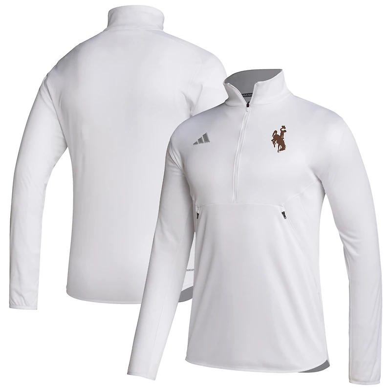 Men's adidas White Wyoming Cowboys Sideline Stadium Knit Quarter-Zip Pullover Top
