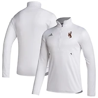 Men's adidas White Wyoming Cowboys Sideline Stadium Knit Quarter-Zip Pullover Top