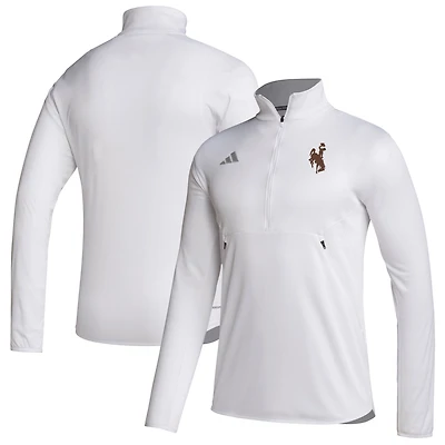 Men's adidas White Wyoming Cowboys Sideline Stadium Knit Quarter-Zip Pullover Top