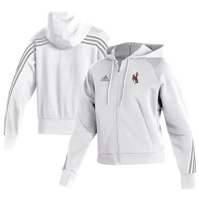 Women's adidas White Wyoming Cowboys Sideline Fashion Full-Zip Hoodie