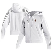 Women's adidas White Wyoming Cowboys Sideline Fashion Full-Zip Hoodie