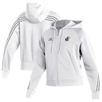 Women's adidas White Kansas Jayhawks Sideline Fashion Full-Zip Hoodie