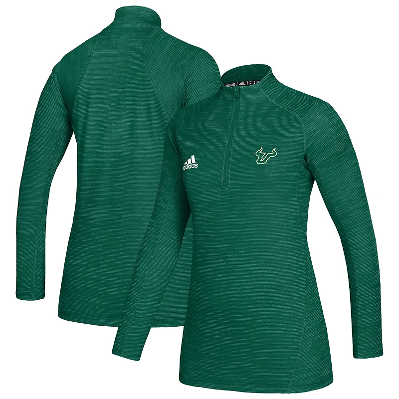 Women's adidas Green South Florida Bulls Sideline Game Mode Performance Quarter-Zip Pullover Top