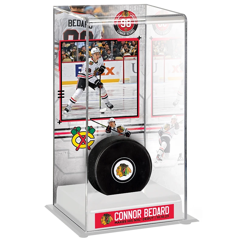 Connor Bedard Chicago Blackhawks NHL Debut Deluxe Tall Hockey Display Case