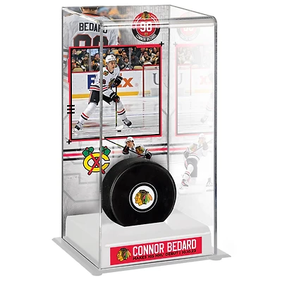 Connor Bedard Chicago Blackhawks NHL Debut Deluxe Tall Hockey Display Case