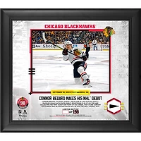 Connor Bedard Chicago Blackhawks Framed NHL Debut 15" x 17" Player Collage with a Piece of Game-Used Puck - Limited Edition of 198