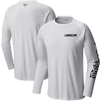 Men's Columbia White NASCAR Terminal Tackle Omni-Shade Raglan Long Sleeve T-Shirt