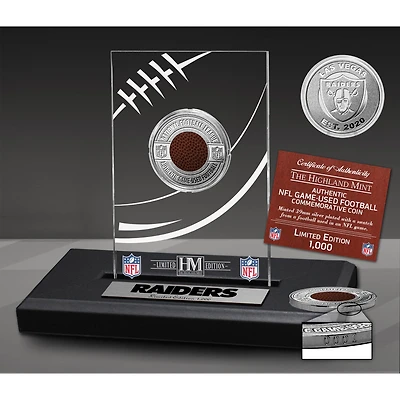 Highland Mint Las Vegas Raiders Game-Used Football Silver Coin Desk Top Display