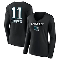 Women's A.J. Brown Black Philadelphia Eagles Wordmark Player Name & Number Long Sleeve V-Neck T-Shirt