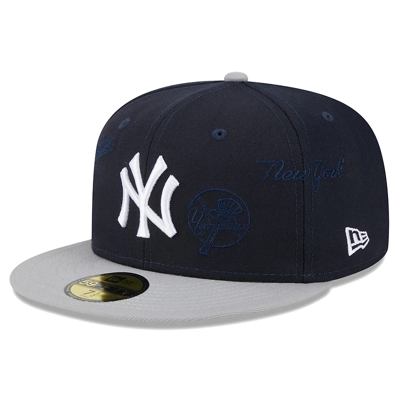 Men's New Era Navy/Gray New York Yankees Multi Logo 59FIFTY Fitted Hat