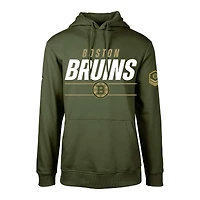 Men's Levelwear Olive Boston Bruins Delta Podium Fleece Pullover Hoodie