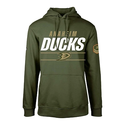 Men's Levelwear Olive Anaheim Ducks Delta Podium Fleece Pullover Hoodie