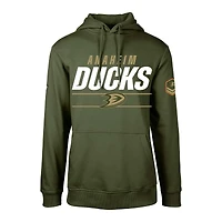 Men's Levelwear Olive Anaheim Ducks Delta Podium Fleece Pullover Hoodie