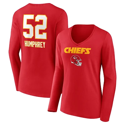 Women's Creed Humphrey Red Kansas City Chiefs Wordmark Player Name & Number Long Sleeve V-Neck T-Shirt