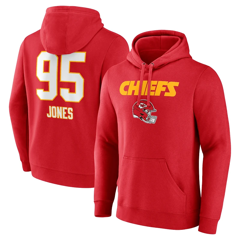 Men's Chris Jones Red Kansas City Chiefs Wordmark Player Name & Number Pullover Hoodie