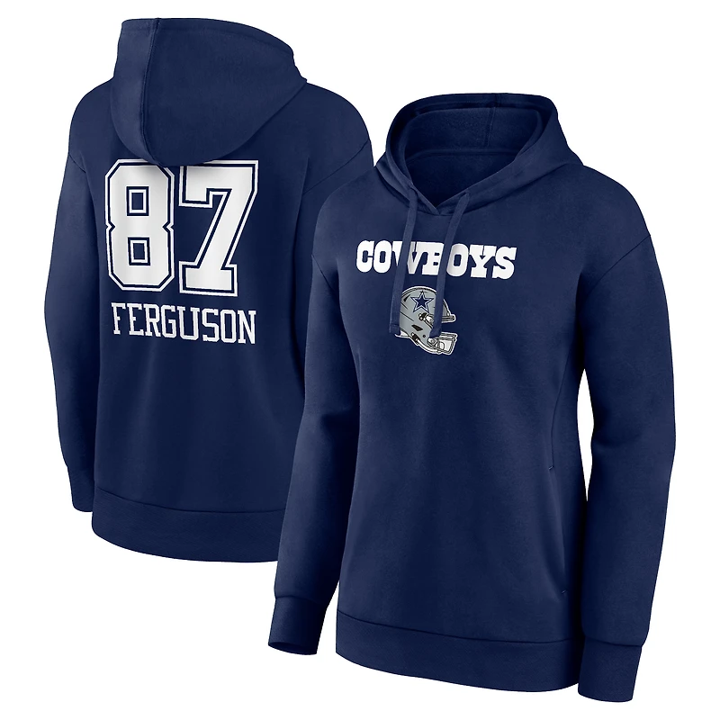 Women's Jake Ferguson Navy Dallas Cowboys Wordmark Player Name & Number Pullover Hoodie