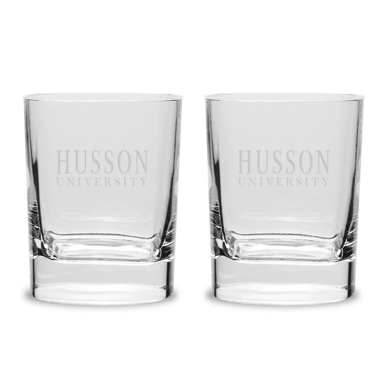 Husson University Eagles 2-Piece 11.75oz. Luigi Bormioli Square Round Double Old Fashion Set