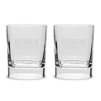 Husson University Eagles 2-Piece 11.75oz. Luigi Bormioli Square Round Double Old Fashion Set