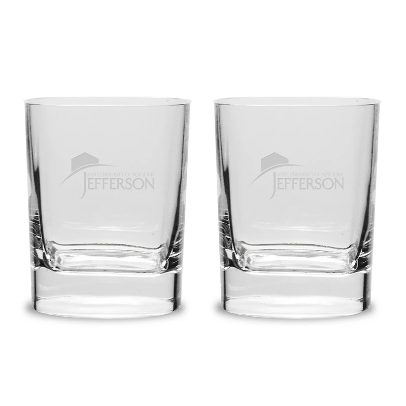 Jefferson Community College Cannoneers 2-Piece 11.75oz. Luigi Bormioli Square Round Double Old Fashion Set