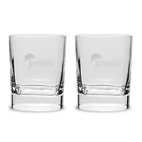 Jefferson Community College Cannoneers 2-Piece 11.75oz. Luigi Bormioli Square Round Double Old Fashion Set