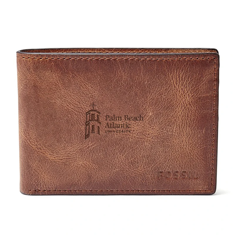 Fossil Brown Palm Beach Atlantic Sailfish Derrick Front Pocket Bifold Wallet