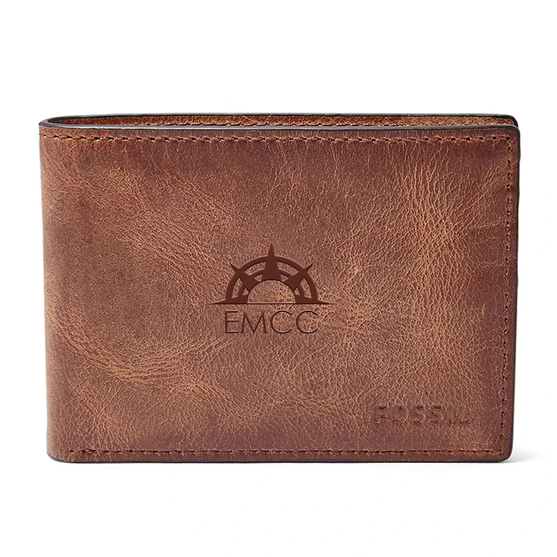 Fossil Brown EMCC Golden Eagles Derrick Front Pocket Bifold Wallet