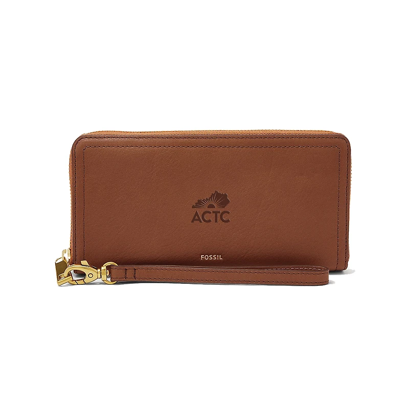 Women's Fossil Brown Ashland Community and Technical College Logan RFID Zip-Around Leather Clutch