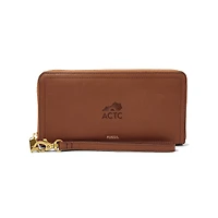 Women's Fossil  Brown Ashland Community and Technical College Logan RFID Zip-Around Leather Clutch