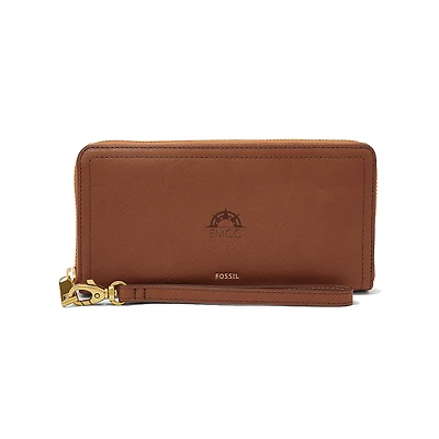 Women's Fossil Brown EMCC Golden Eagles Logan RFID Zip-Around Leather Clutch
