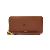 Women's Fossil  Brown Wallace Governors Logan RFID Zip-Around Leather Clutch