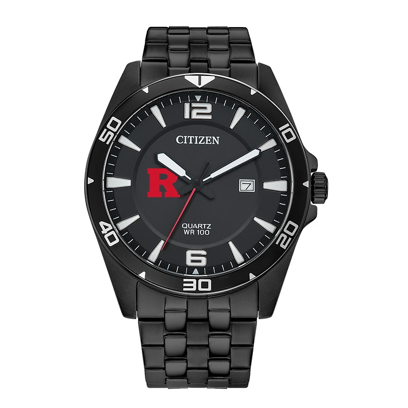 Men's Rutgers Scarlet Knights Quartz Black-Tone Stainless Steel Watch