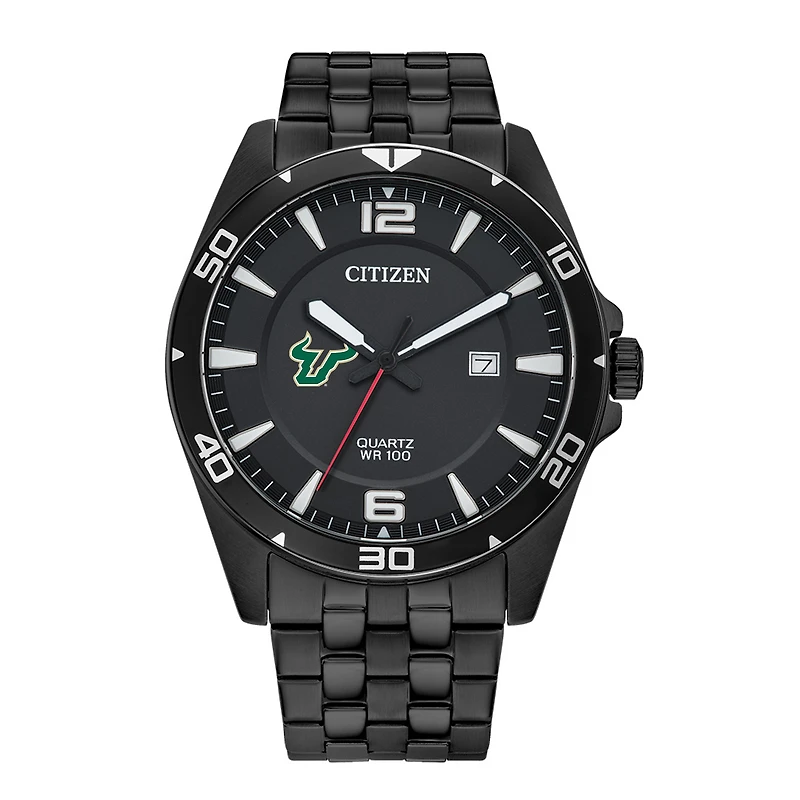 Men's  South Florida Bulls Quartz Black-Tone Stainless Steel Watch
