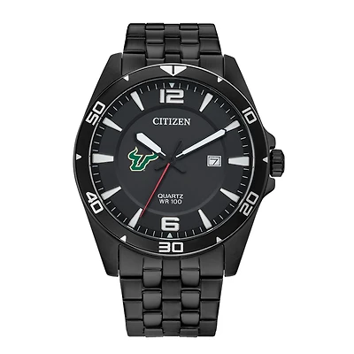 Men's  South Florida Bulls Quartz Black-Tone Stainless Steel Watch