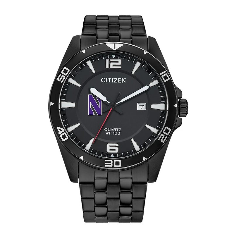 Men's  Northwestern Wildcats Quartz Black-Tone Stainless Steel Watch