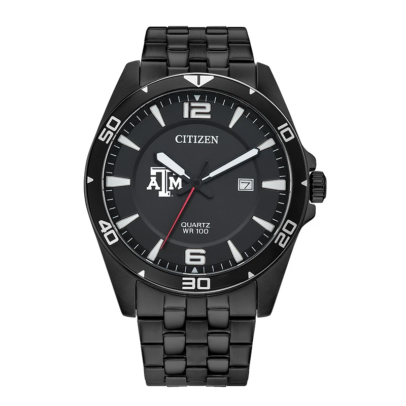 Men's Texas A&M Aggies Quartz Black-Tone Stainless Steel Watch