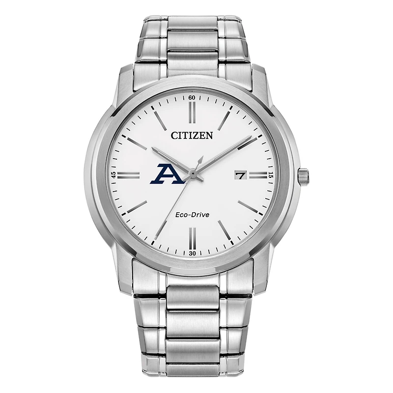 Men's Citizen Watch  Silver Akron Zips Eco-Drive White Dial Stainless Steel Watch