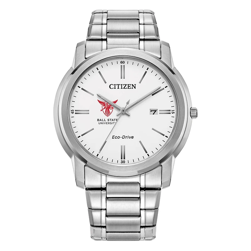 Men's Citizen Watch Silver Ball State Cardinals Eco-Drive Dial Stainless Steel Watch
