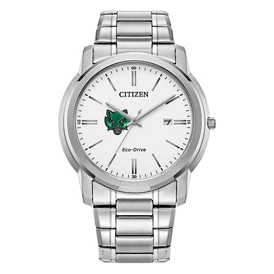 Men's Citizen Watch  Silver Binghamton Bearcats Eco-Drive White Dial Stainless Steel Watch