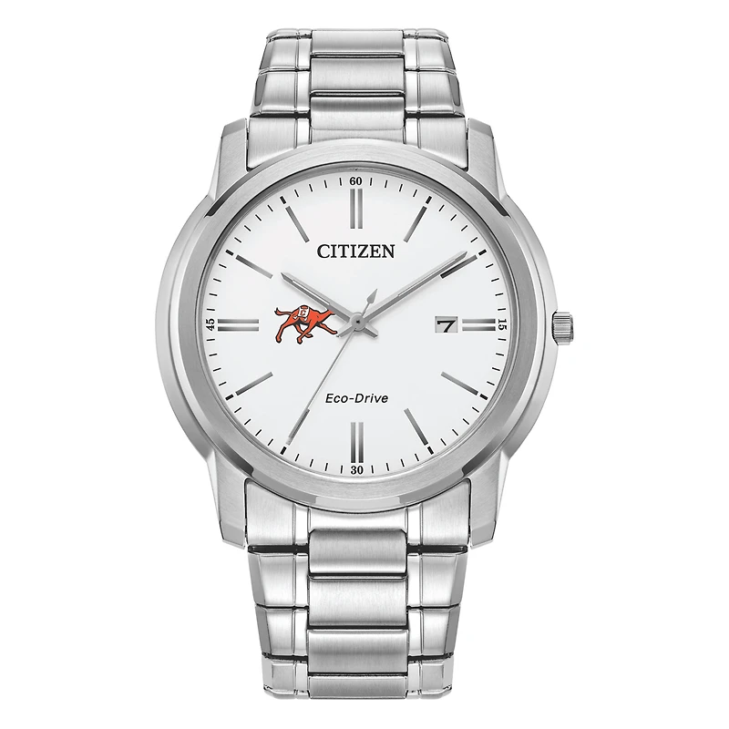 Men's Citizen Watch  Silver Campbell Fighting Camels Eco-Drive White Dial Stainless Steel Watch