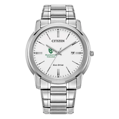 Men's Citizen Watch  Silver Manhattan Jaspers Eco-Drive White Dial Stainless Steel Watch