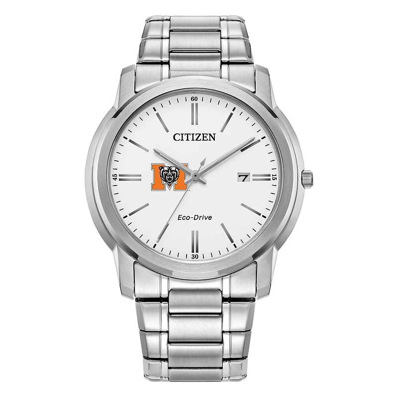 Men's Citizen Watch Silver Mercer Bears Eco-Drive White Dial Stainless Steel Watch
