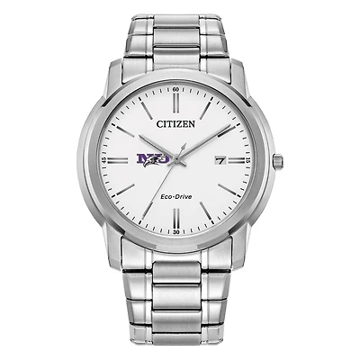 Men's Citizen Watch  Silver Niagara Purple Eagles Eco-Drive White Dial Stainless Steel Watch