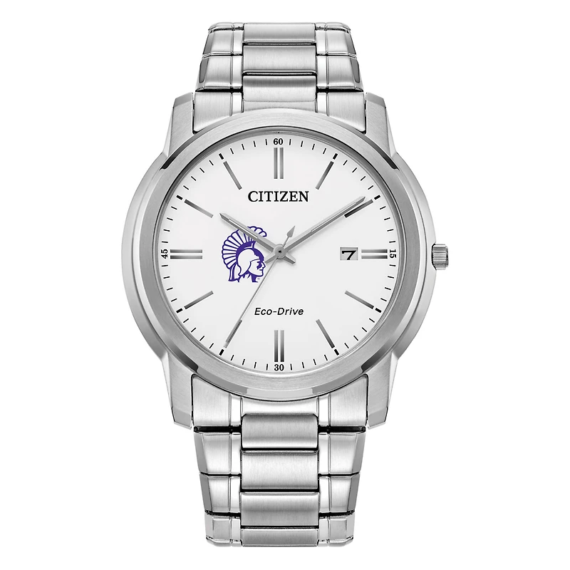 Men's Citizen Watch  Silver Winona State Warriors Eco-Drive White Dial Stainless Steel Watch