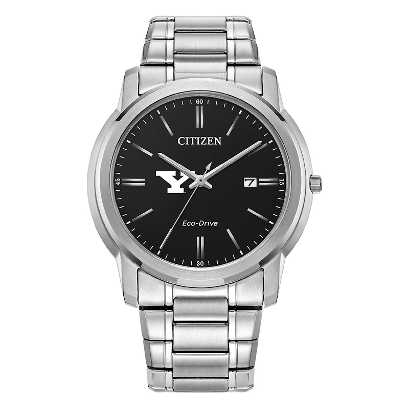 Men's Citizen Watch Silver Youngstown State Penguins Eco-Drive Black Dial Stainless Steel Watch