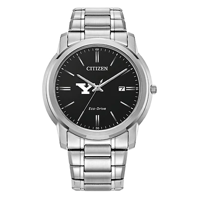 Men's Citizen Watch Silver Youngstown State Penguins Eco-Drive Black Dial Stainless Steel Watch