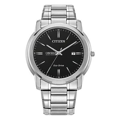 Men's Citizen Watch  Silver Oberlin Yeomen Eco-Drive Black Dial Stainless Steel Watch