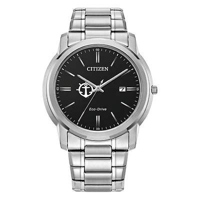Men's Citizen Watch  Silver Portland Pilots Eco-Drive Black Dial Stainless Steel Watch