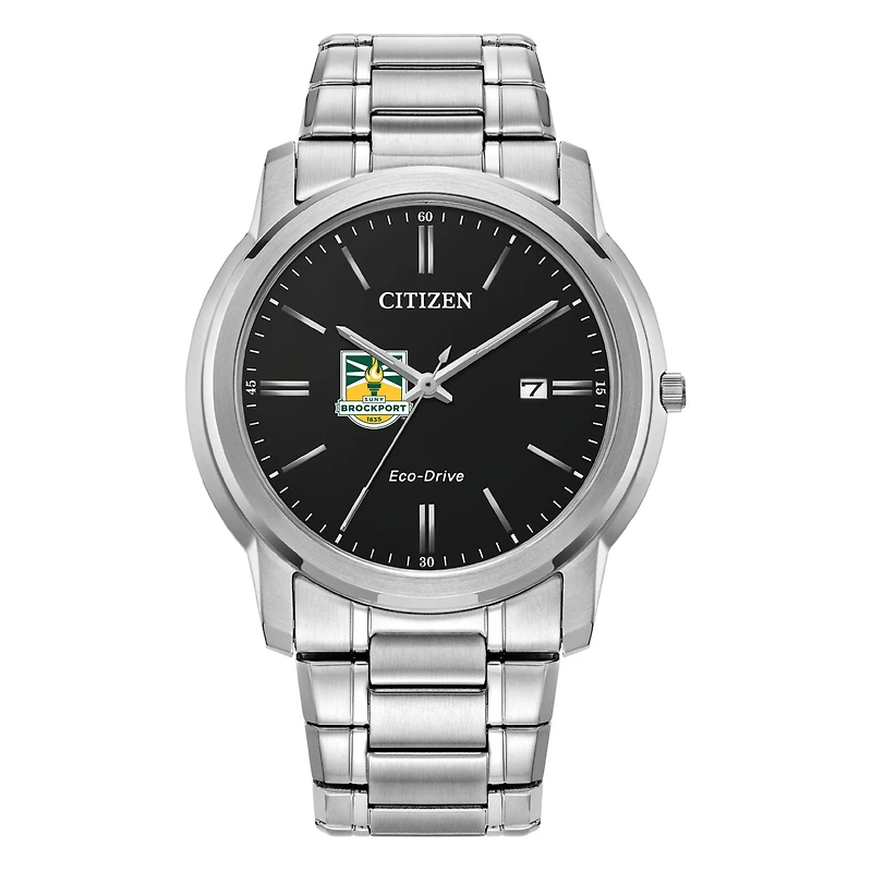 Men's Citizen Watch  Silver SUNY Brockport Golden Eagles Eco-Drive Black Dial Stainless Steel Watch