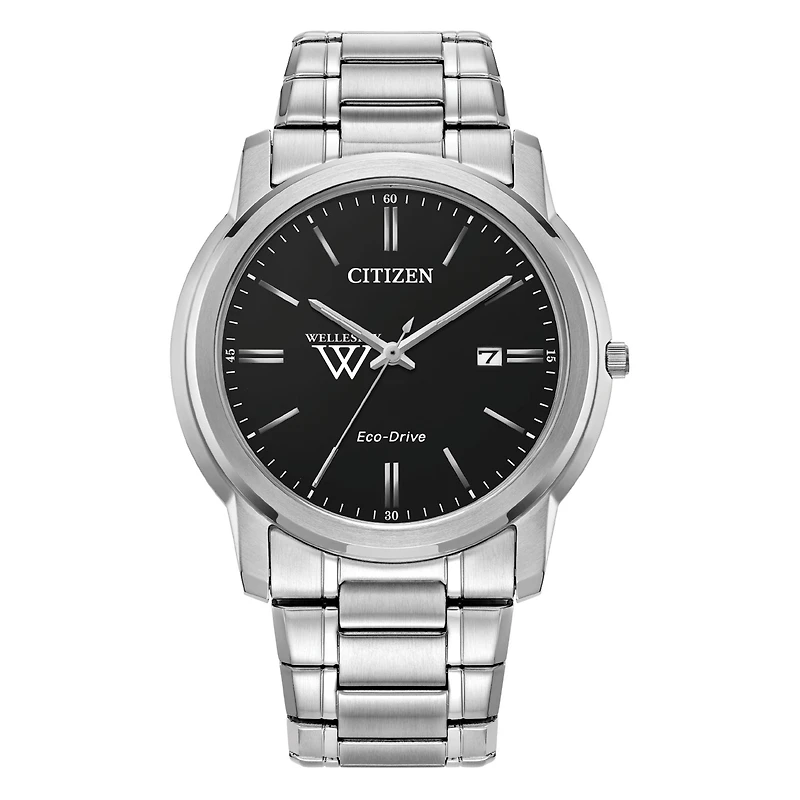 Men's Citizen Watch  Silver Wellesley Blue Eco-Drive Black Dial Stainless Steel Watch